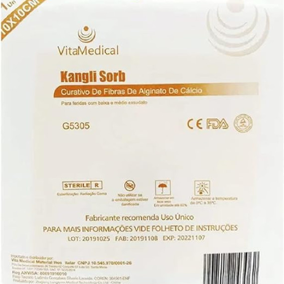 Curativo de Alginato de Cálcio Kangli Sorb VitaMedical 10x10